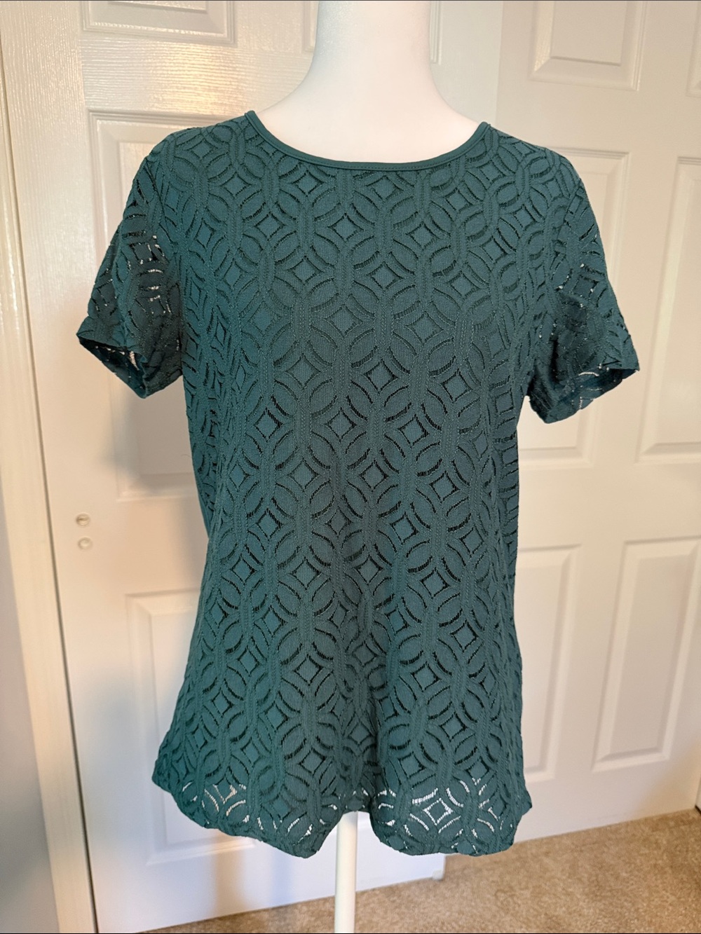 NWT - Market & Spruce Women's Short Sleeve Lace Overlay Top - Teal - Medium